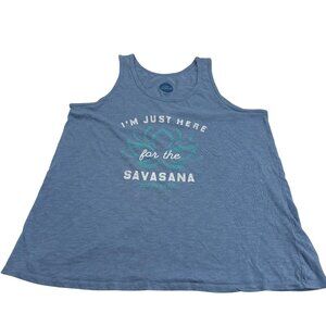 Life Is Good Women's Blue Tank Top M Cotton Savasana Yoga Graphic